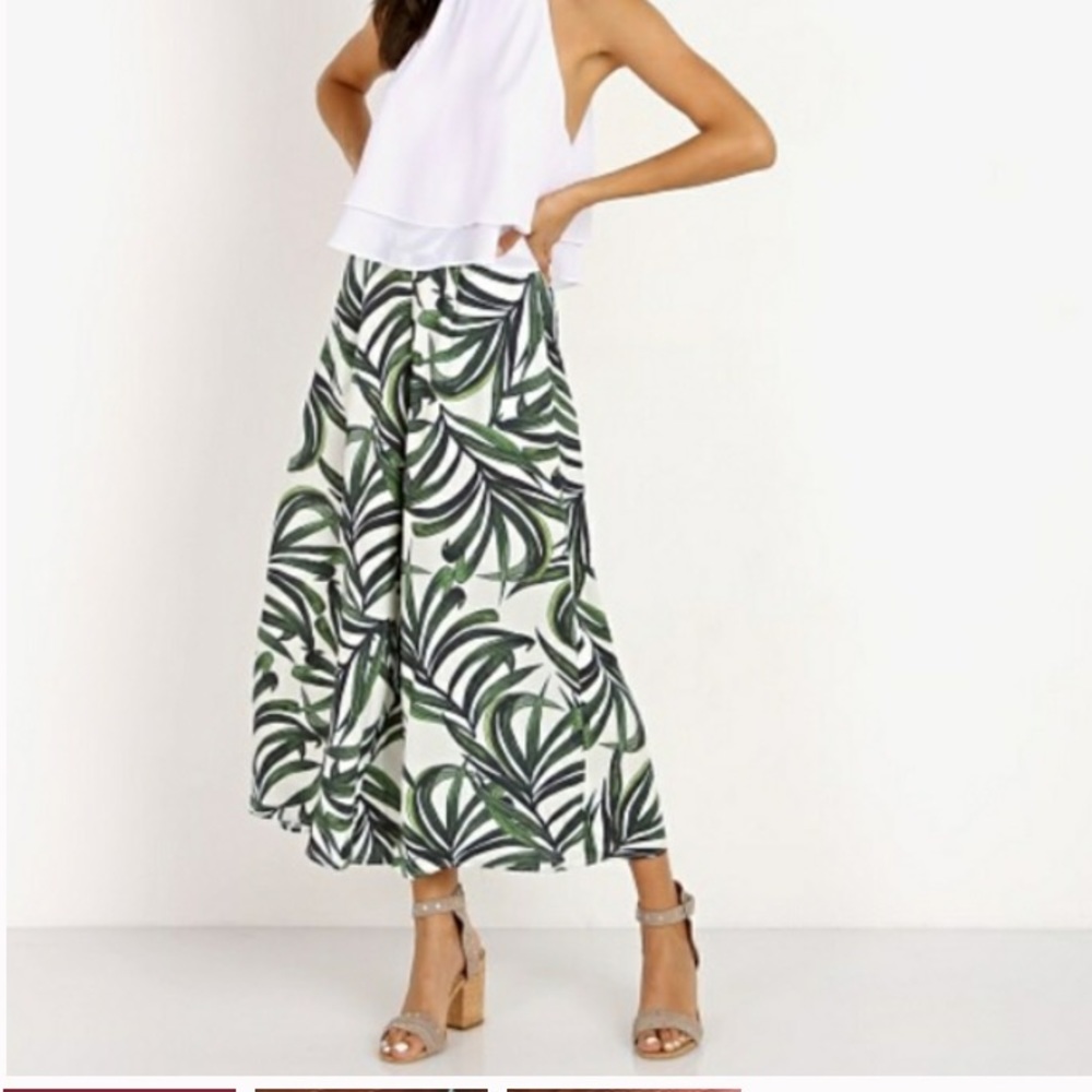 Show Me Your MuMu Green Leaf Print Wide Leg Pants